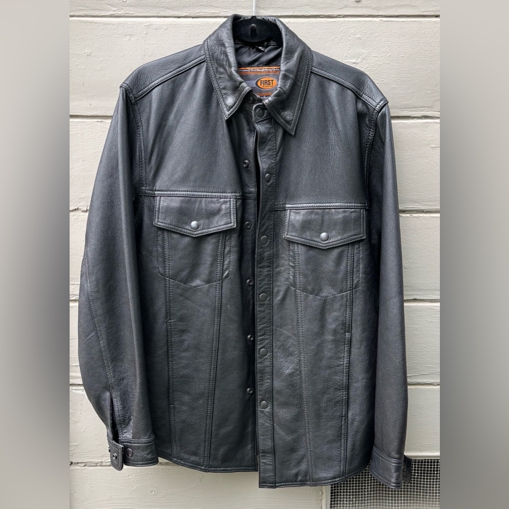 Classic Black Leather Shirt Jacket